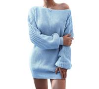 Missionary Vestido de lana de punto suelto de manga larga para otoño e invierno, con un solo cuello, para mujer (azul cielo, M)
