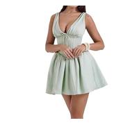 Missionary Vestido de princesa corto con escote en V profundo francés y cintura ajustada sexy, nuevo 2025(Light Green,L)