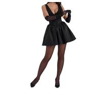 Missionary Vestido de princesa corto con escote en V profundo francés y cintura ajustada sexy, nuevo 2025(Schwarz,XL-Large)