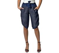 Mississhop Bermudas de lino para mujer, 100% lino, corto, cómodo, pantalones libres, azul, 34