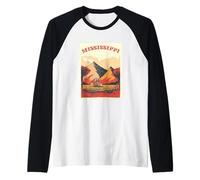 Mississippi Montañas Y Río Mississippi Raíces Vintage Camiseta Manga Raglan