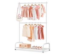 MISSLO Perchero para niños, pequeño perchero doble con estante para zapatos, de metal, para habitación de los niños, sala de juegos, color blanco