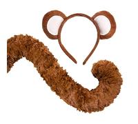 Missmisq Orejas y cola de disfraz de mono para niños, conjunto de diadema para disfraz de mono para adultos,Kit de cola de aro de pelo para adultos para cosplay de mono - Disfraz de tocado y cola de