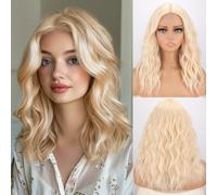 MISSQUEEN Peluca rubia corta ondulada para mujer, pelucas rubias de longitud media, pelucas sintéticas resistentes al calor, aspecto natural, pelo rubio rizado para peinados diarios, cosplay, fiesta