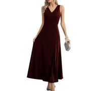 Missufe Elegante vestido cruzado para mujer, vestido de noche, vestido de cóctel, vestido de baile, vestido largo de boda, festivo, cuello en V, con abertura, rojo/negro, S