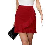 Missufe Falda de verano para mujer, cintura alta, volantes, elástico, mini falda corta, rojo, XS