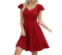 Missufe Vestido de cóctel para mujer, elegante, vintage, corto, línea A, escote corazón, rojo, L