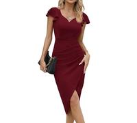 Missufe Vestido de cóctel para mujer, vestido cruzado, vestido de fiesta, vestido midi, elegante, vestido bodycon, borgoña, XL