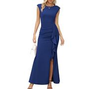 Missufe - Vestido de fiesta maxi para mujer, de noche, con mangas de volantes, corte de sirena, ceñido, para bodas, cócteles, bailes, azul, XS