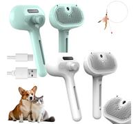 Mist Massage Brush, Furry Basics Pet Steam Grooming Brush, 2025 Pet Grooming Brushes with Water Tank and Release Button for Shedding Matted Hair, Type-C Rechargeable (Blanco+Azul)