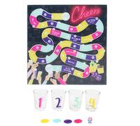 Mister Gadget - MG3289 Juego de Beber con Tablero y 4 Vasos, Ideal para Fiestas Entre Amigos, Incluye 1 Dado y 4 fichas, Dimensiones 25 x 25 x 6 cm, Colores Negro, Blanco, Violeta, Amarillo