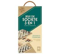 Mister Gadget - MG3393 Juego de Mesa 3 en 1 de Madera - Diseñado para Backgammon, Ajedrez, Damas - Formato Práctico 29 x 29 x 2 cm - Estético y Funcional - Color Marrón