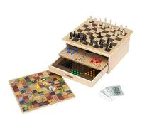 Mister Gadget - MG3477 Set de 10 Juegos de Mesa de Madera - Ajedrez - Damas - Parchís - Juego de la Oca - Escaleras y Serpientes - Solitario - Backgammon - Damas Chinas - Póker - Dados - Awalé