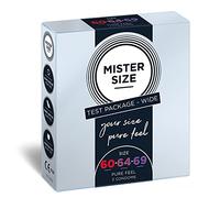 Mister Size 129203 Preservativos Suaves y Delicados, Extrafinos, Látex de Caucho Natural 100% Paquete de Prueba, Paquete Amplio, 3 Unidades - 60, 64, 69 mm