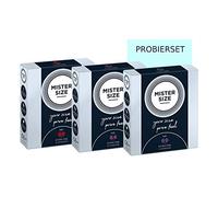 MISTER SIZE Condones muy delicados al tacto (60-64-69) 3x3 Juego de prueba/extra fino, extra húmedo/hecho de látex de caucho 100% natural de su talla XL - 3XL