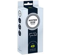Mister Size - Pura Sensación: Paquete de 10 Preservativos Ultrasensibles (Preservativos Finos con Lubricante Sexual) de Látex Natural y Talla Individualizada - Talla: 49mm