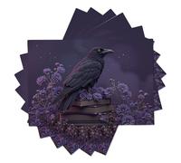 Misterio Cuervo Libro Flor6 manteles Individuales para la Mesa de Comedor, La Vida Cotidiana, Lavables Y Fáciles De Limpiar, (45 cm x 30 cm), Negro Morado