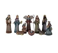 Misterio de 10 Piezas con Reyes, Angel y Animales de Colores con Puntos de Resina Pintado a Mano 3x3x12 cm