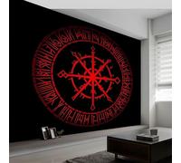 Misterio Geometría Símbolos Papel pintado fotográfico tejido no tejido 350 x 256 cm murales decorativos modernos para pared Rojo Y Negro, póster de pared para habitación infantil y salón