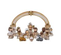 Misterio Infantil Nacimiento de 11 Piezas con Portal Reyes y Angel de Resina Pintado a Mano Tonos Pastel 17x3x4 cm Portal