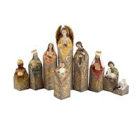 Misterio Nacimiento Belen de Encajar Estilo Cubos de 9 Piezas de Resina Pintado a Mano con Reyes y Pastor 25 cm