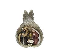 Misterio Nacimiento de 1 Pieza Protegido por Las alas de un Angel de Resina Pintado a Mano 13x4x18 cm