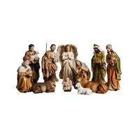 Misterio Nacimiento de 11 Piezas Clasico con Reyes, Angel, Pastor y Animales de Resina Pintado a Mano 26 cm Alto