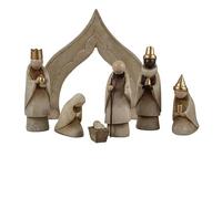 Misterio Nacimiento de 7 Piezas con Portal y Reyes de diseño Moderno Minimalista en Tonos Crema de Resina Pintado a Mano 3x3x14 cm