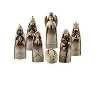 Misterio Nacimiento de 7 Piezas con Reyes y Angel Tonos Crema diseño Original de Resina Pintado a Mano 3x3x15 cm