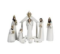 Misterio Nacimiento Moderno Minimalista de 10 Piezas con Portal Reyes y Animales Blanco y Dorado de Resina 25 cm