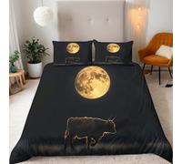 Misteriosa Escena Nocturna De Vacas Caminando Sobre La Hierba Funda para Edredón 260x240cm Luna Juego de Funda Nórdica,2 Fundas Almohada 50x75cm Microfibra Ultra Suave,Cálido Transpirable Cremallera