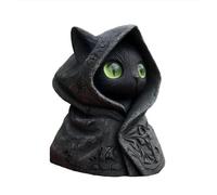 Misteriosa figura de gato con capucha, estatua gótica de gato negro hecha a mano, mini decoración de escritorio de resina, obra de arte mística, un regalo para los amantes de los gatos, perfecto para