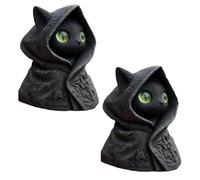 Misteriosa figura de gato con capucha, estatua gótica de gato negro hecha a mano, mini decoración de escritorio de resina, obra de arte mística, un regalo para los amantes de los gatos, perfecto para
