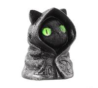 Misteriosa figura de gato negro con capucha con ojos de esmeralda, estatua de gato gótico hecha a mano de resina, decoración mística del hogar para estantería y exhibición de Halloween, 8 cm