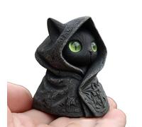 Misteriosa figura de gato negro con capucha con ojos de esmeralda, estatua de resina gótica para decoración del hogar para Halloween, exhibición de estantería y coleccionistas, adorno hecho a mano de