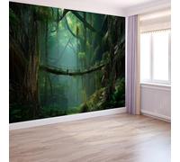 Misterioso Jungla Papel Pintado Fotográfico, Vides Puente Colgante No Tejido Murales 200 X 140 Cm Papel Pintado Con Impresión Hd Verde Oscuro Para Sala Cuarto Oficina - Moderna Decoración De Pared