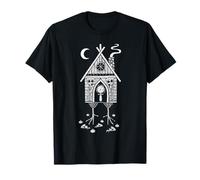 Mística Baba Yaga Choza Pizza Arte Linograbado Camiseta