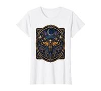 Mística Cráneo Polilla Luna Creciente Elegancia Gótica Camiseta gráfica económica, Mujer, Blanco, XS