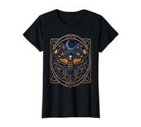 Mística Cráneo Polilla Luna Creciente Elegancia Gótica Camiseta gráfica económica, Mujer, Negro, XL