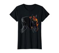 Mística Mujer Caballo Espíritu Fuego Melena Línea Arte Camiseta gráfica económica, Mujer, Negro, M