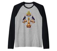 Místico Animal Mandala Meditando Gato, Rana y Cuervo Simbólico Camiseta Manga Raglan