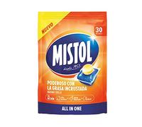Mistol All In One - 30UDS Pastillas Lavavajillas con Potencia Desengrasante Avanzada, Brillo Intenso y Disolución Rápida, Protección Total y Cero Residuos - Limpieza Eficaz y Responsable