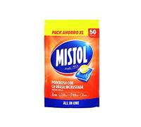 Mistol All In One - 50UDS Pastillas Lavavajillas con Potencia Desengrasante Avanzada, Brillo Intenso y Disolución Rápida, Protección Total y Cero Residuos - Limpieza Eficaz y Responsable