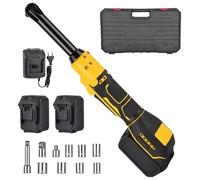 MISTRO Llave Carraca Eléctrica 3/8" Inalámbrica con 2 Baterías 4.0Ah 80Nm Motor Sin Escobillas 400RPM Llave Trinquete de Cuello Largo 6" para Mecánica de Automóvil 7 Vasos y Extensión