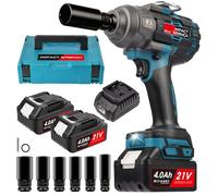 MISTRO Llave de Impacto Inalámbrica 1000N.m Pistola de Impacto con 2 Baterías de 4.0Ah Profesional con 6 Enchufes (17-27mm) Modo RSS para Camiones Ligeros y Maquinaria