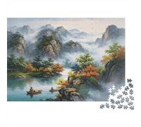 Misty Mountain Lake Puzzle 1000 Piezas Material Reciclable Material Chinese Art Adult Jigsaws Familia Gaming Time Props Interesante Familia Game for Mujeres 38x26cm/1000pcs