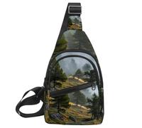 Misty Pine Forest on The Mountain Slope in a Nature Reserve - Bolsa bandolera para mujeres y hombres, bolsa cruzada de hombro, mochila de viaje, Multicolor 01, 11.8x7x1.5in/30x18x4cm