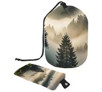 Misty Pine Forest on The Mountain Slope in a Nature Reserve - Bolsa de cosméticos con mini bolsa con cremallera, bolsa de aseo de viaje para mujer, organizador de maquillaje con cordón, bolsa portátil