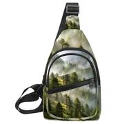 Misty Pine Forest on The Mountain Slope in a Nature Reserve - Bolso cruzado con correa de hombro ajustable, bolsa de hombro para hombres y mujeres, mochila bandolera para viajes, ciclismo, trabajo,