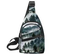 Misty Pine Forest on the Mountain Slope in a Nature Reserve - Bolso cruzado con correa de hombro ajustable, bolsa de hombro para hombres y mujeres, mochila bandolera para viajes, ciclismo, trabajo,